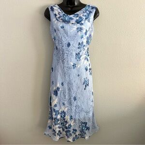 Vintage Teeze Me Blue Floral Layered Cowl Neck Midi Dress Size 3 Fairy Y2K 90s